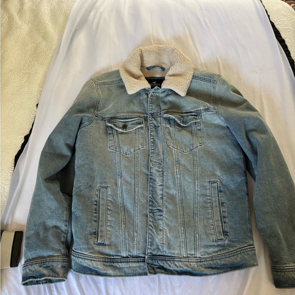 Hollister Light Blue Denim Jacket with Sherpa Collar